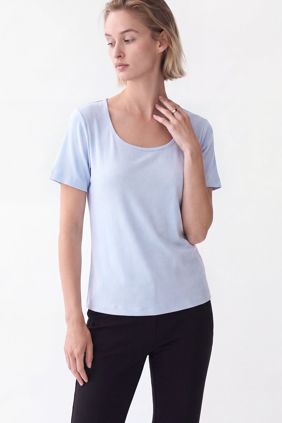 KOKO Sheen Modal Scoop Neck Top – Soft Blue