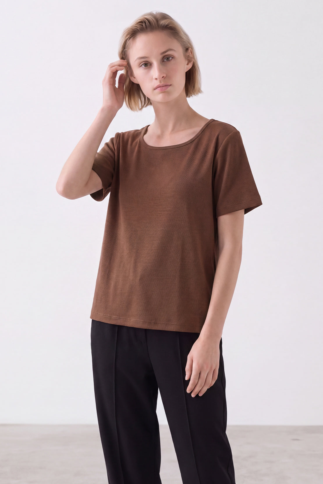 KOKO Sheen Modal Scoop Neck Top – Brown