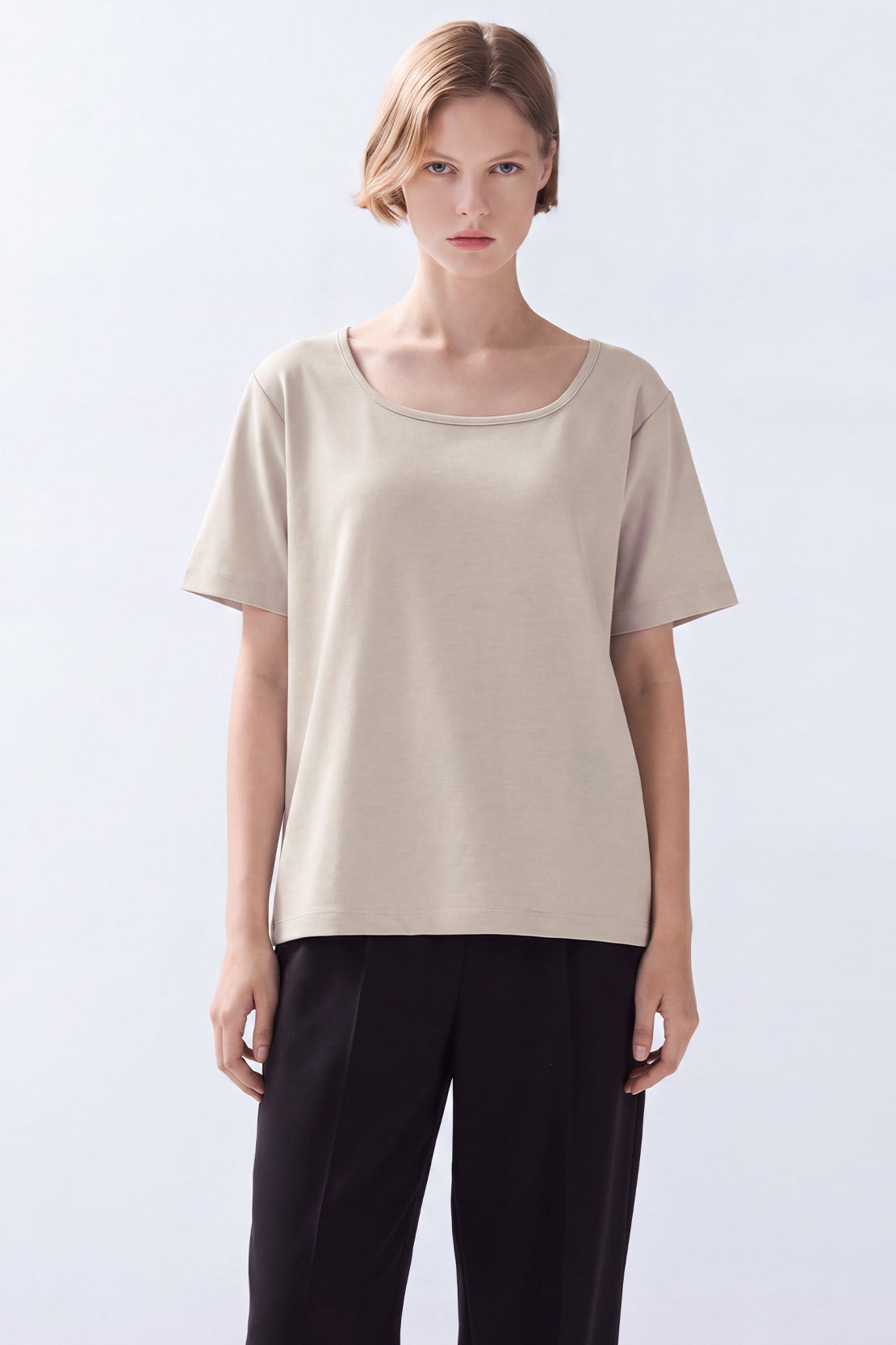 KOKO Modal Blend Scoop Neck Top – Beige