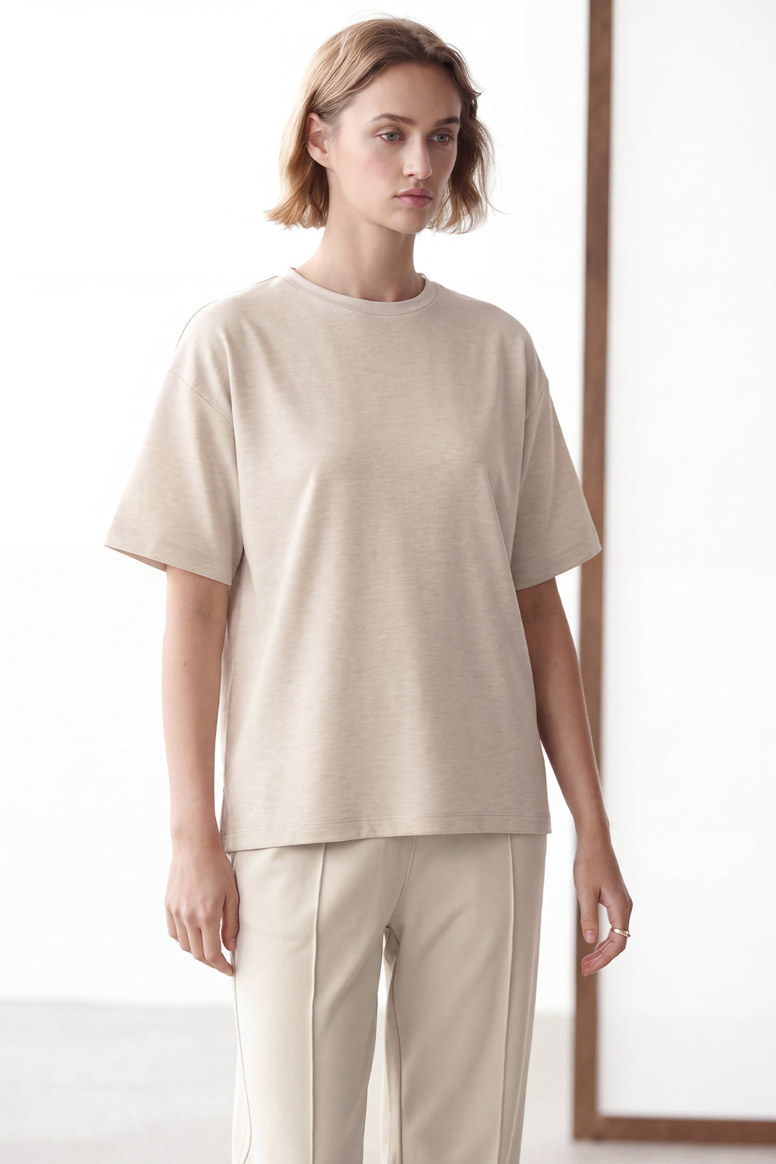 KOKO Modal Blend Drop Shoulder T-Shirt – Beige