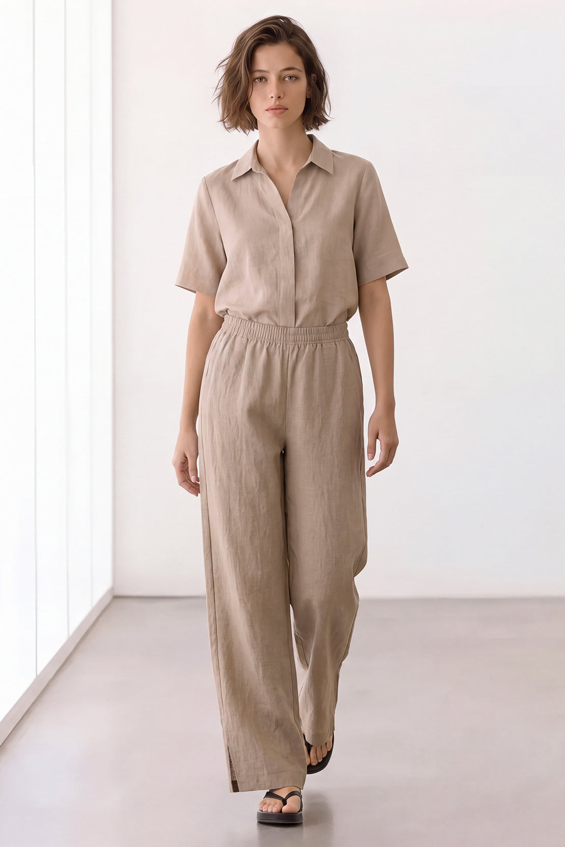 KOKO Pure Linen Straight-Fit Pants – Beige