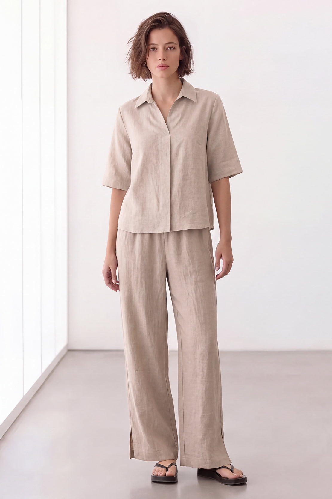 KOKO Pure Linen Collared Shirt – Beige