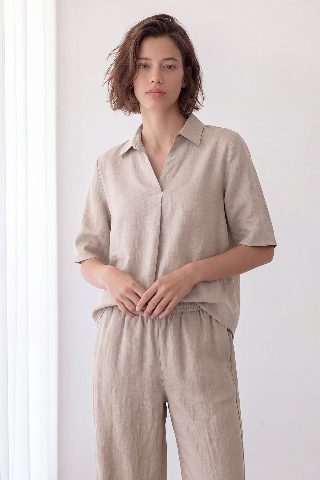 KOKO Pure Linen Collared Shirt – Beige