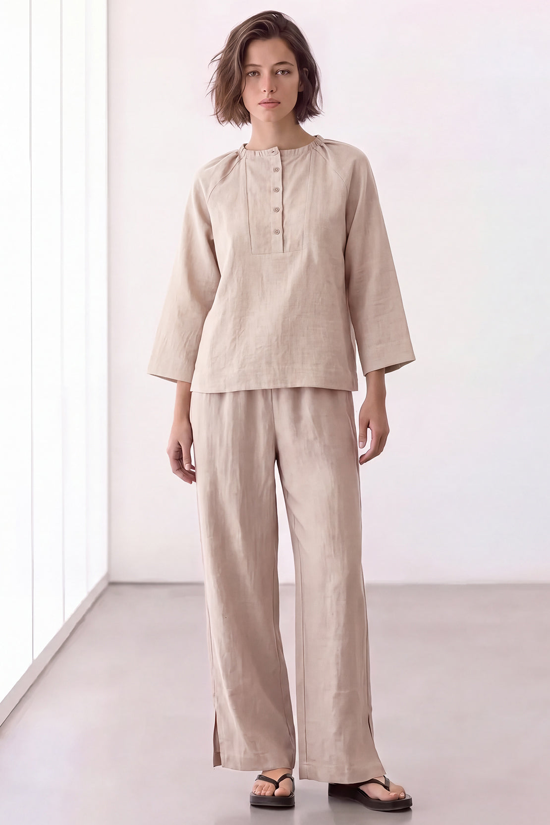 KOKO Pure Linen Half Placket Shirt