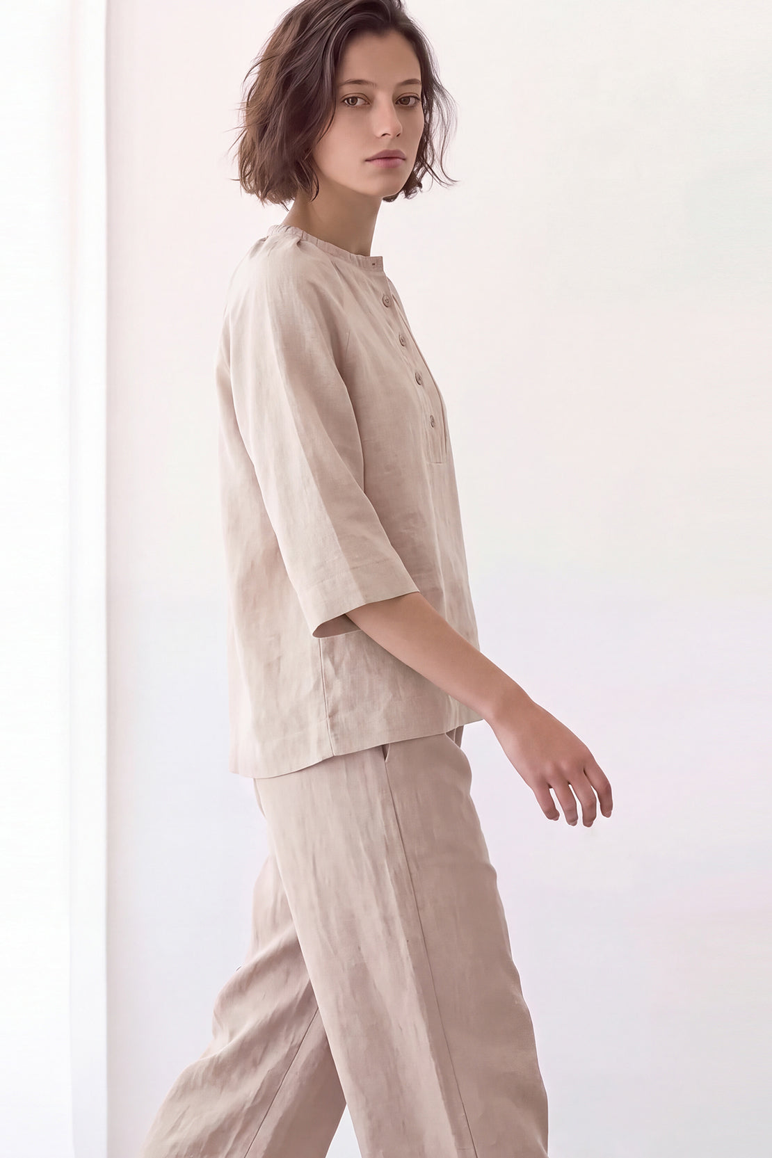KOKO Pure Linen Half Placket Shirt