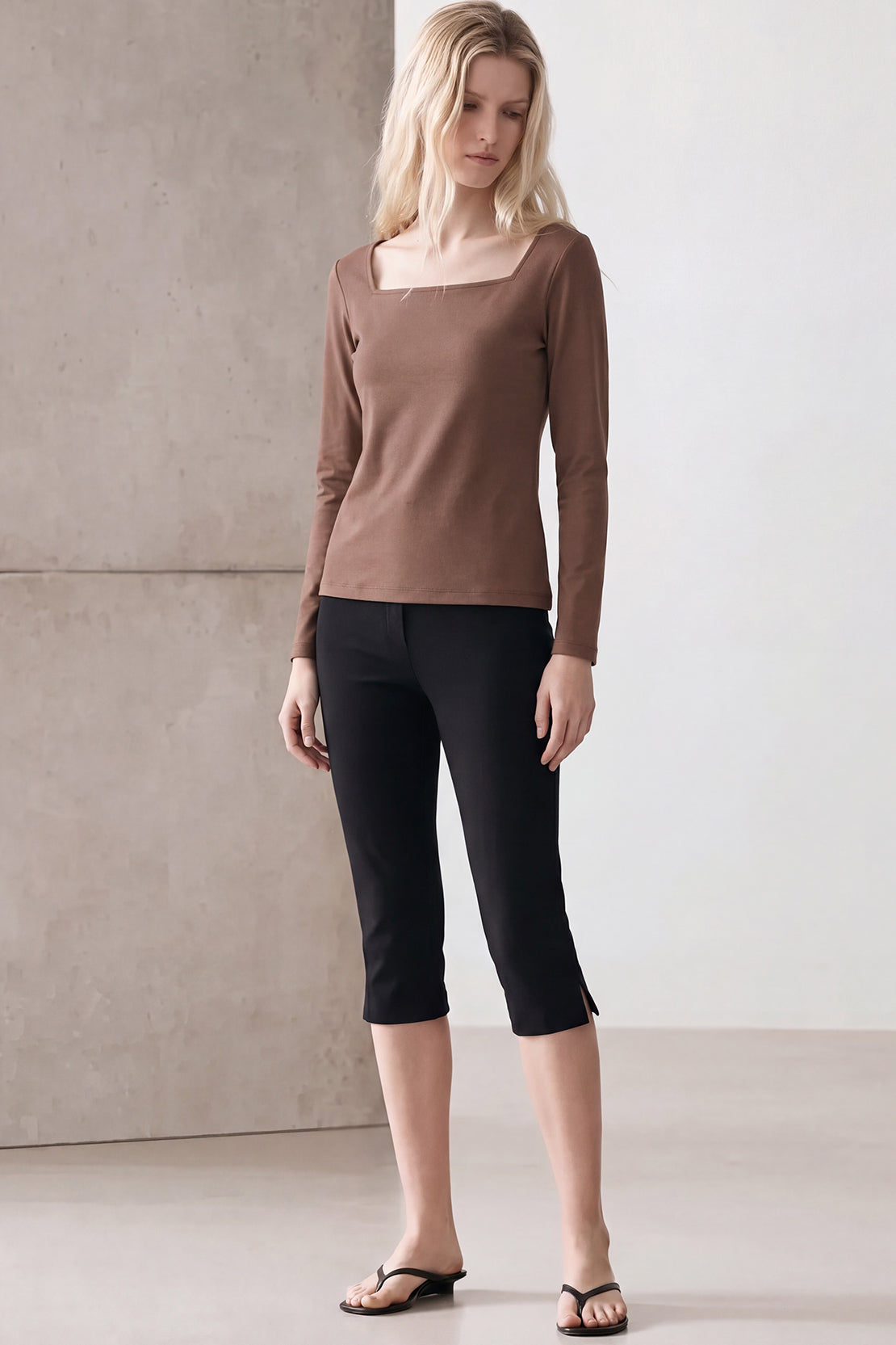 KOKO Sheen Modal Square Neck Shirt – Brown