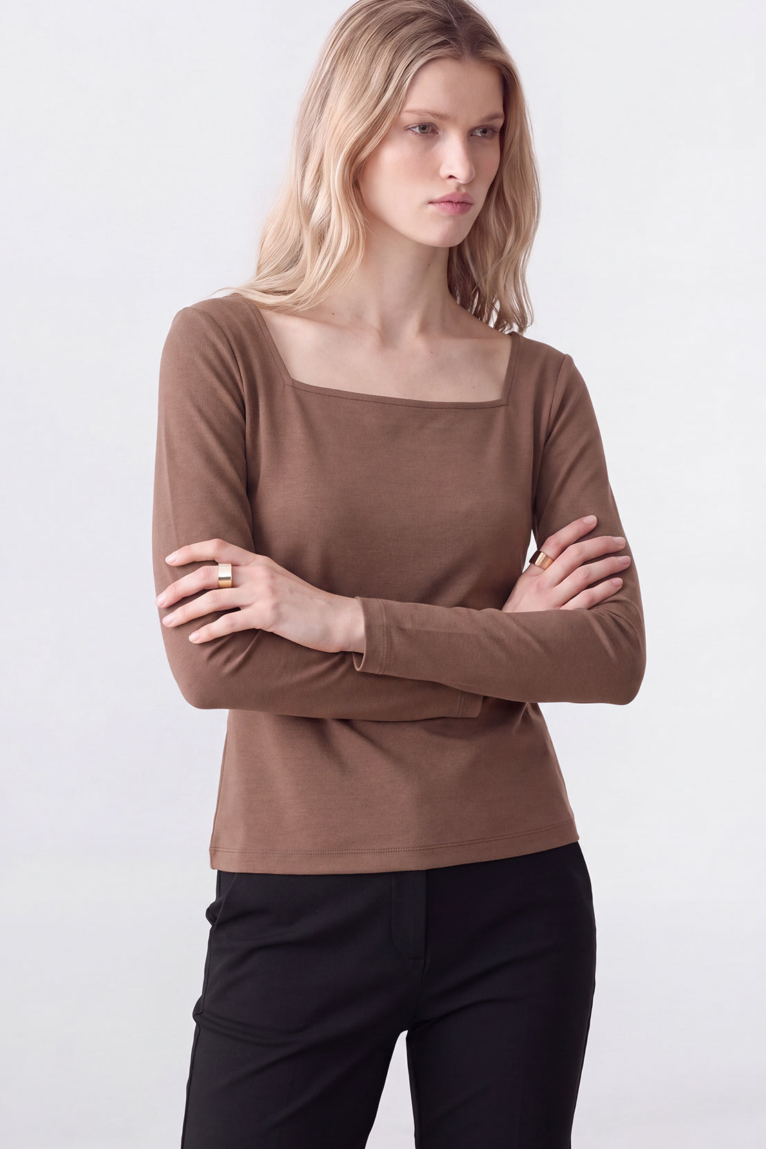 KOKO Sheen Modal Square Neck Shirt – Brown