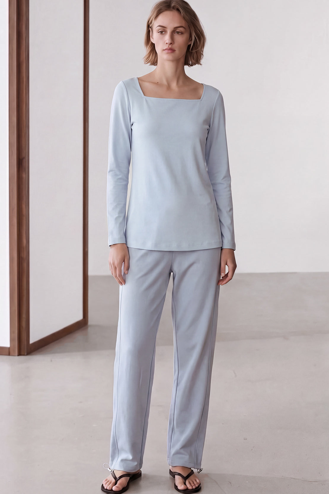 KOKO Sheen Modal Square Neck Shirt – Soft Blue