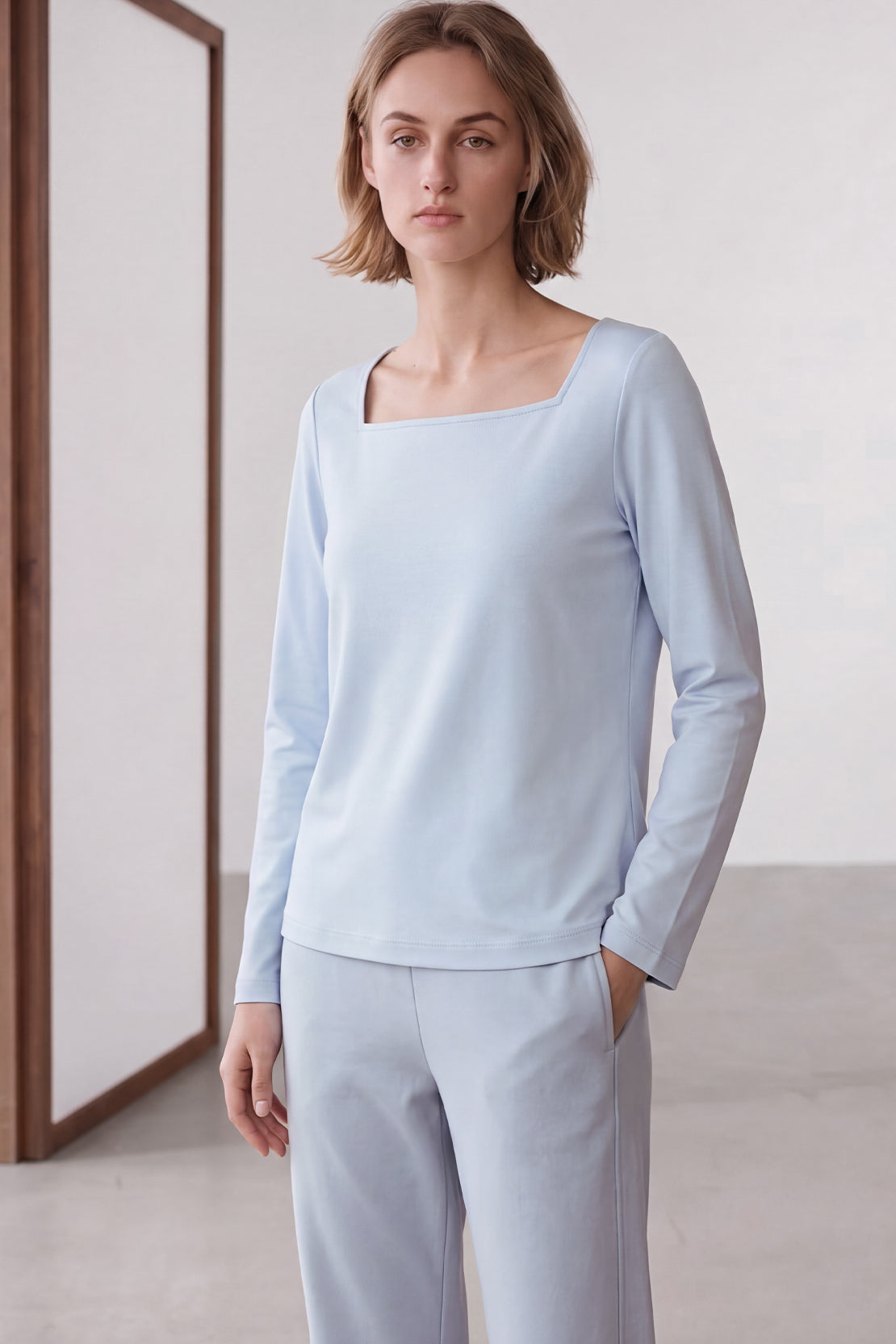 KOKO Sheen Modal Square Neck Shirt – Soft Blue