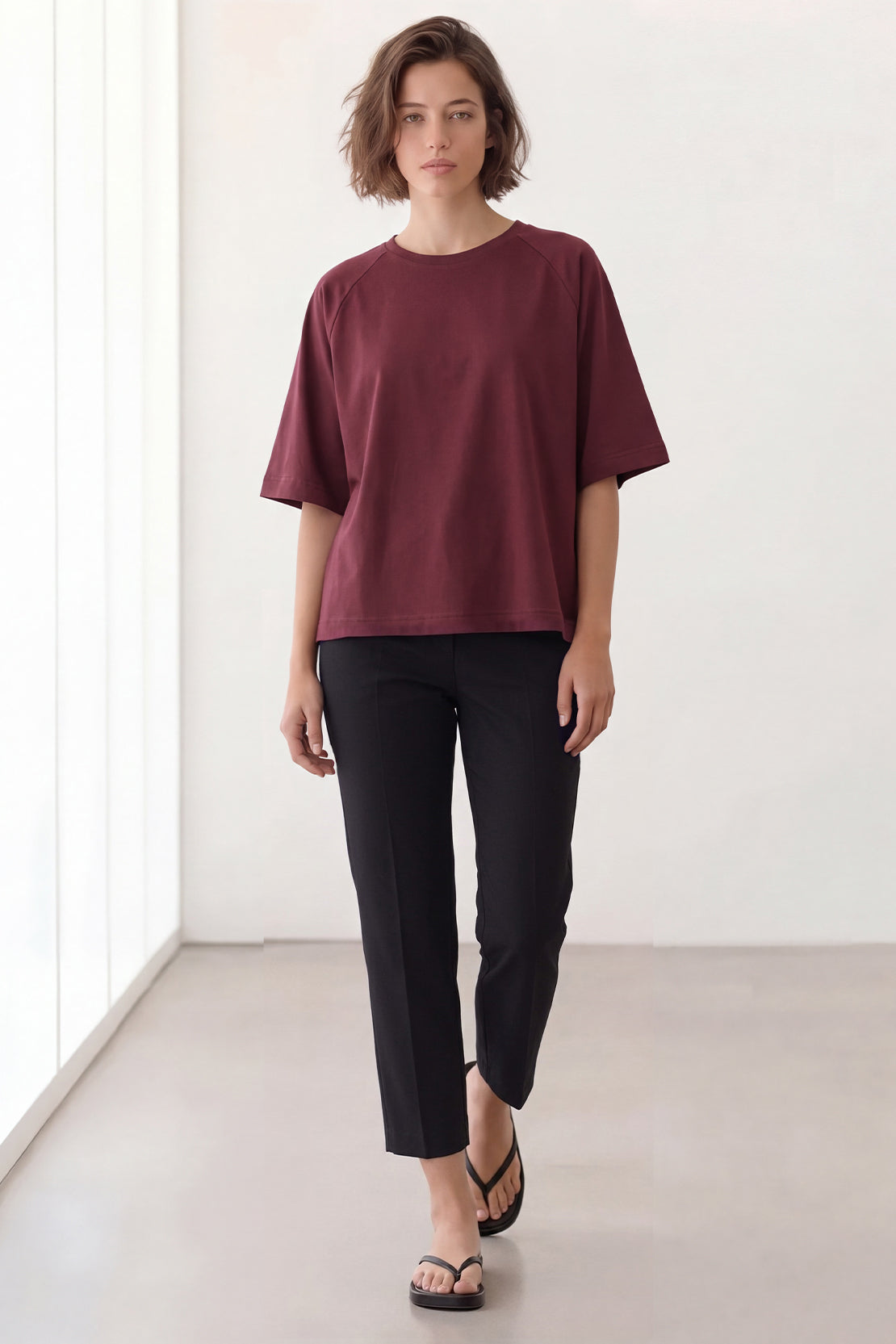 KOKO Cotton Blend Oversized T-Shirt – Deep Wine