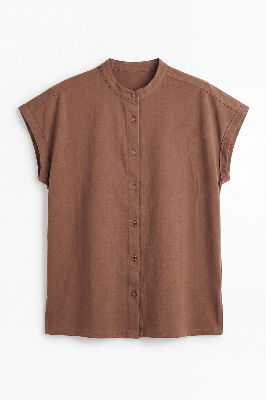 KOKO Premium Linen Band Collar Shirt – Coffee