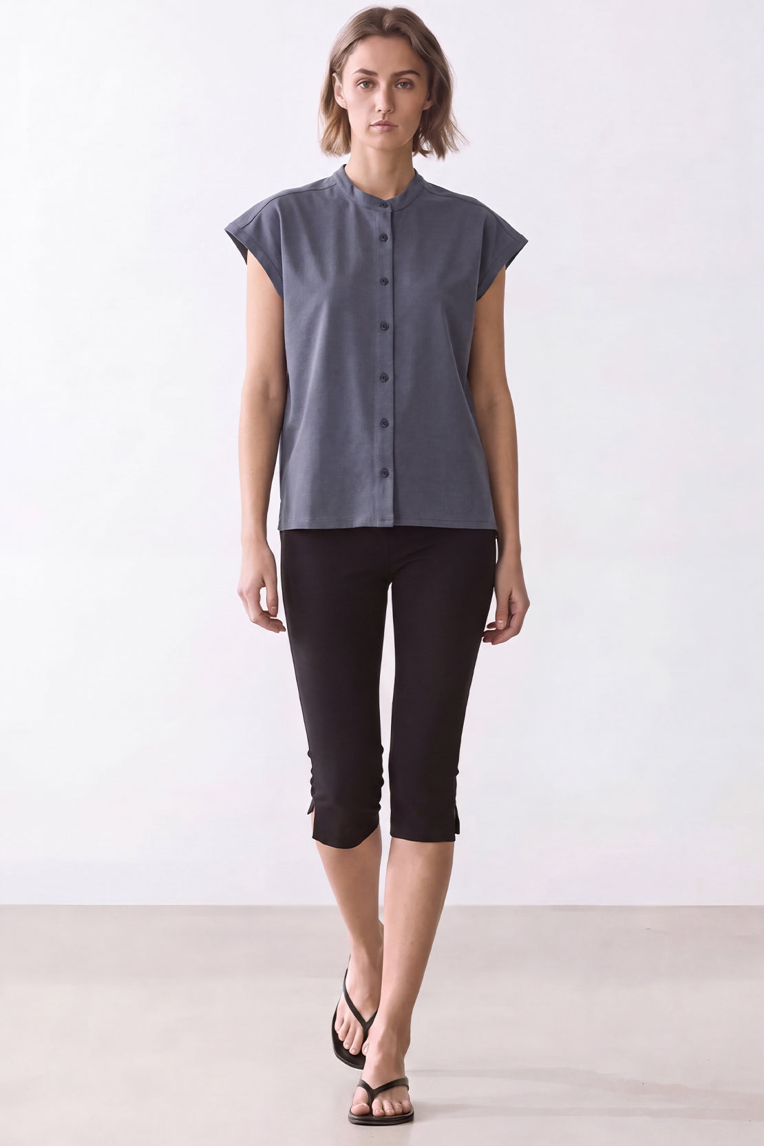 KOKO Premium Linen Band Collar Shirt – Smoke