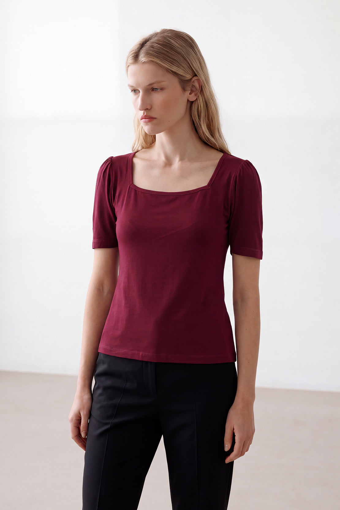 KOKO Bamboo Fibre Square Neck Top – Cherry