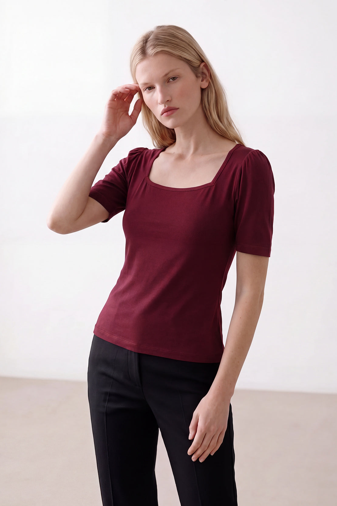 KOKO Bamboo Fibre Square Neck Top – Cherry