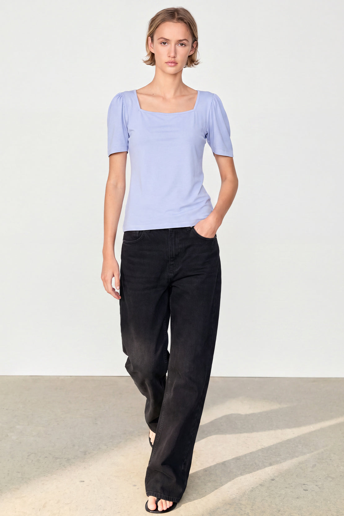 KOKO Bamboo Fibre Square Neck Top – Soft Blue