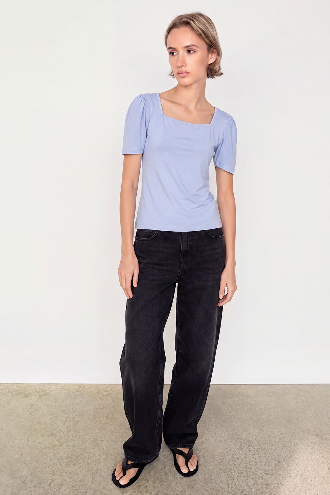 KOKO Bamboo Fibre Square Neck Top – Soft Blue