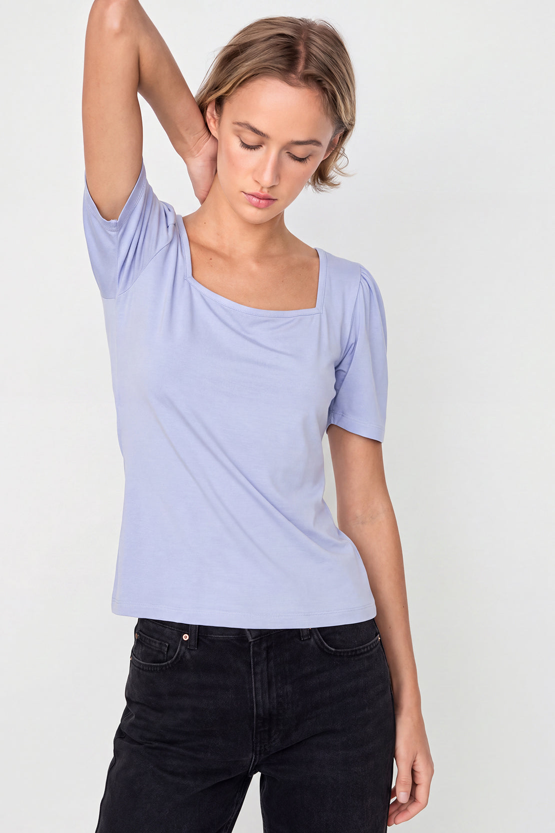 KOKO Bamboo Fibre Square Neck Top – Soft Blue