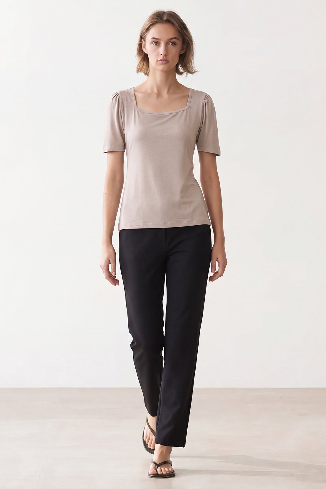 KOKO Bamboo Fibre Square Neck Top – Beige
