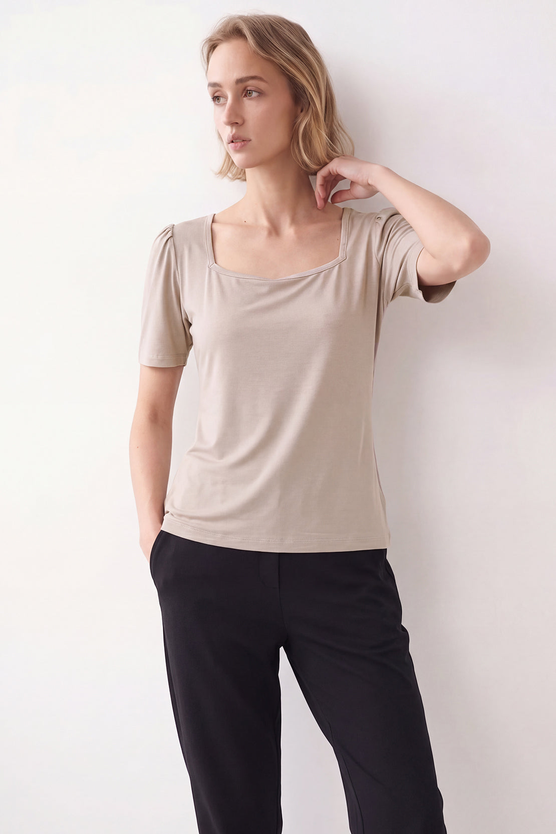 KOKO Bamboo Fibre Square Neck Top – Beige