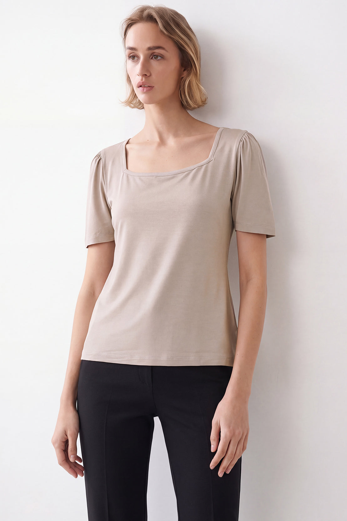 KOKO Bamboo Fibre Square Neck Top – Beige