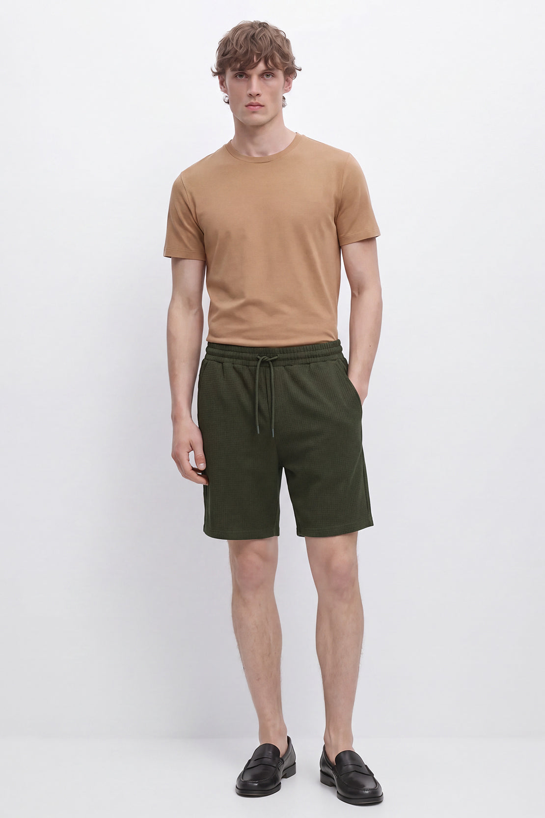 KOKO Structured Knit Shorts – Olive