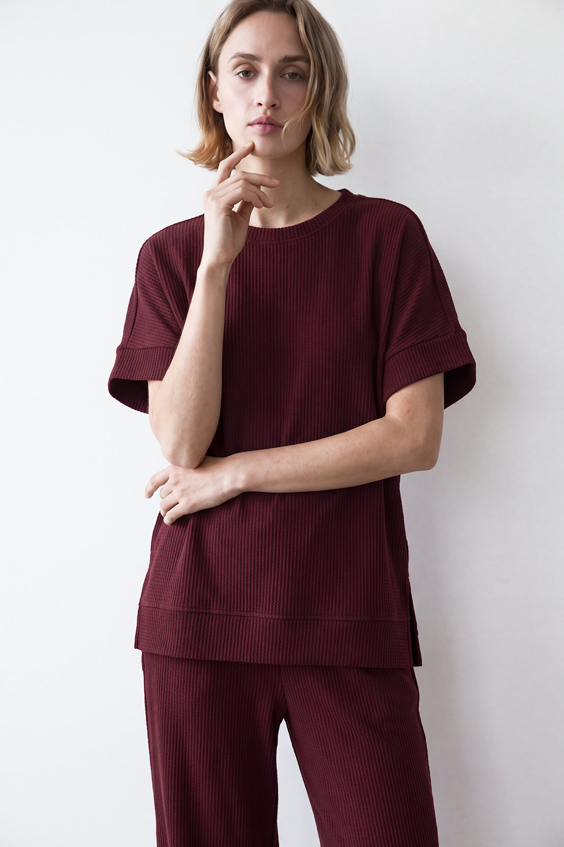 KOKO Structured Knit Relaxed Top – Deep Wine