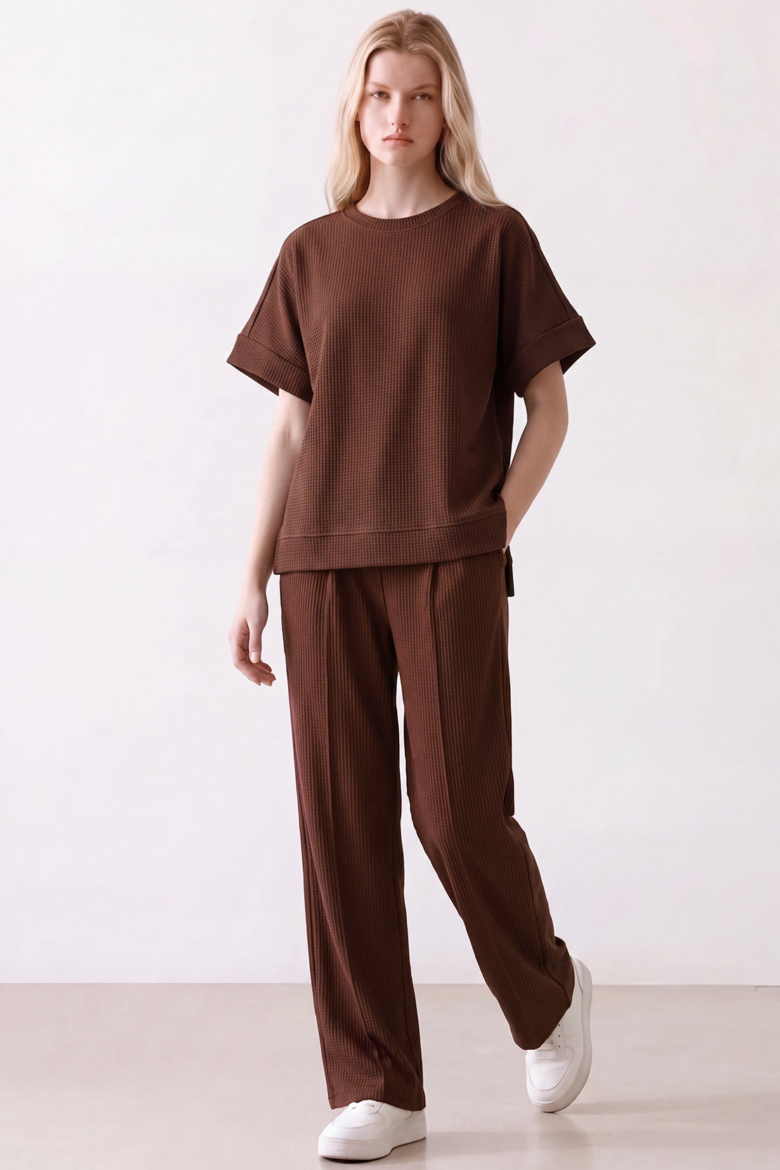 KOKO Structured Knit Relaxed Top – Brown