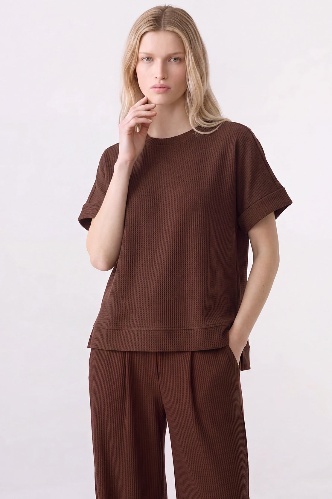 KOKO Structured Knit Relaxed Top – Brown