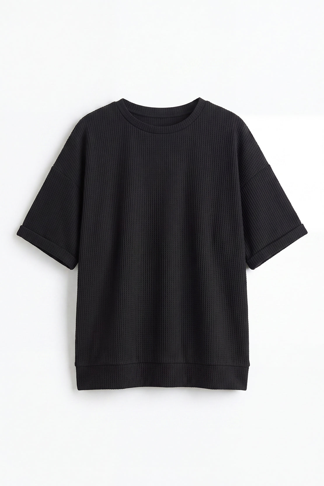 KOKO Structured Knit Drop Shoulder Top – Black