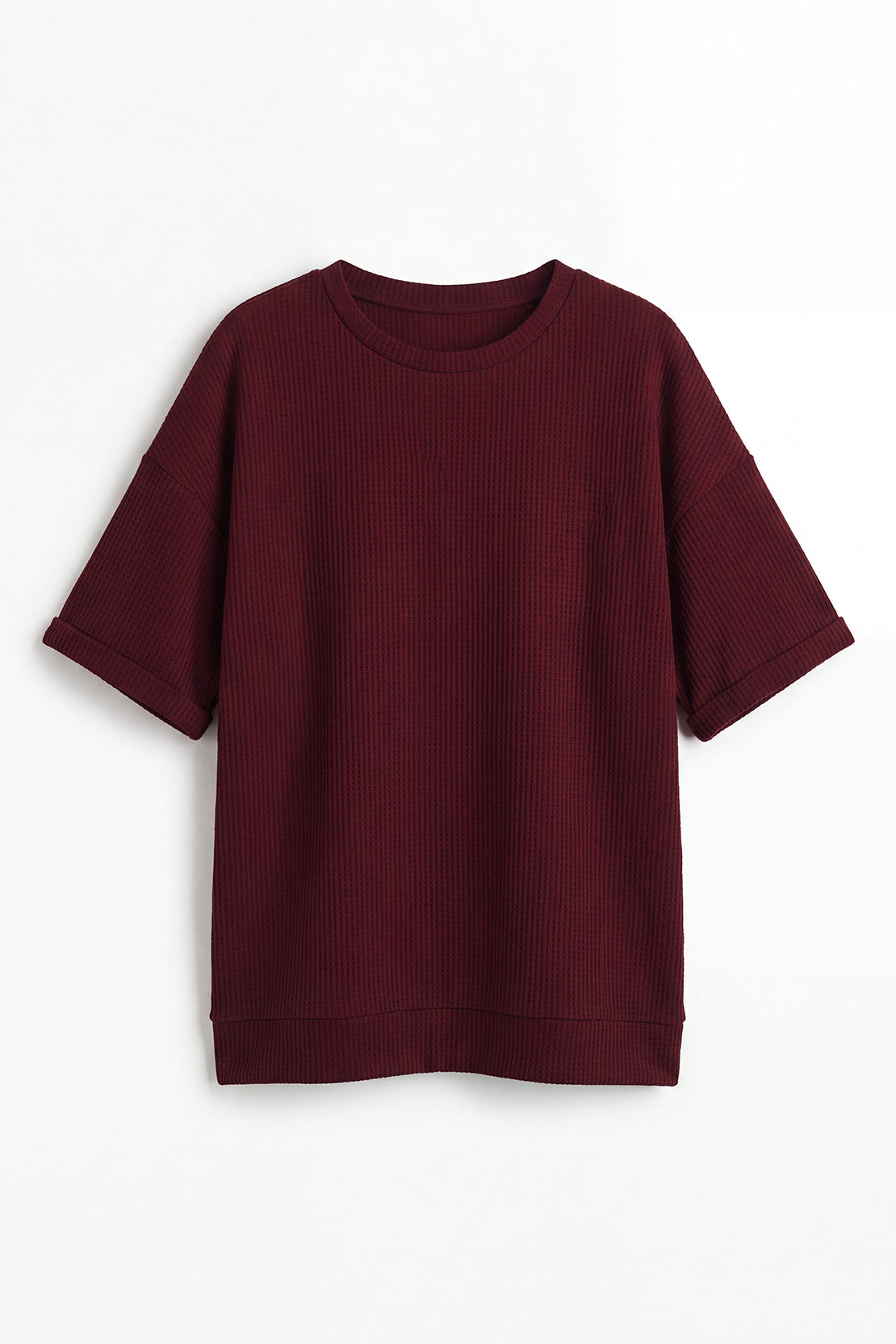 KOKO Structured Knit Drop Shoulder Top – Deep Wine