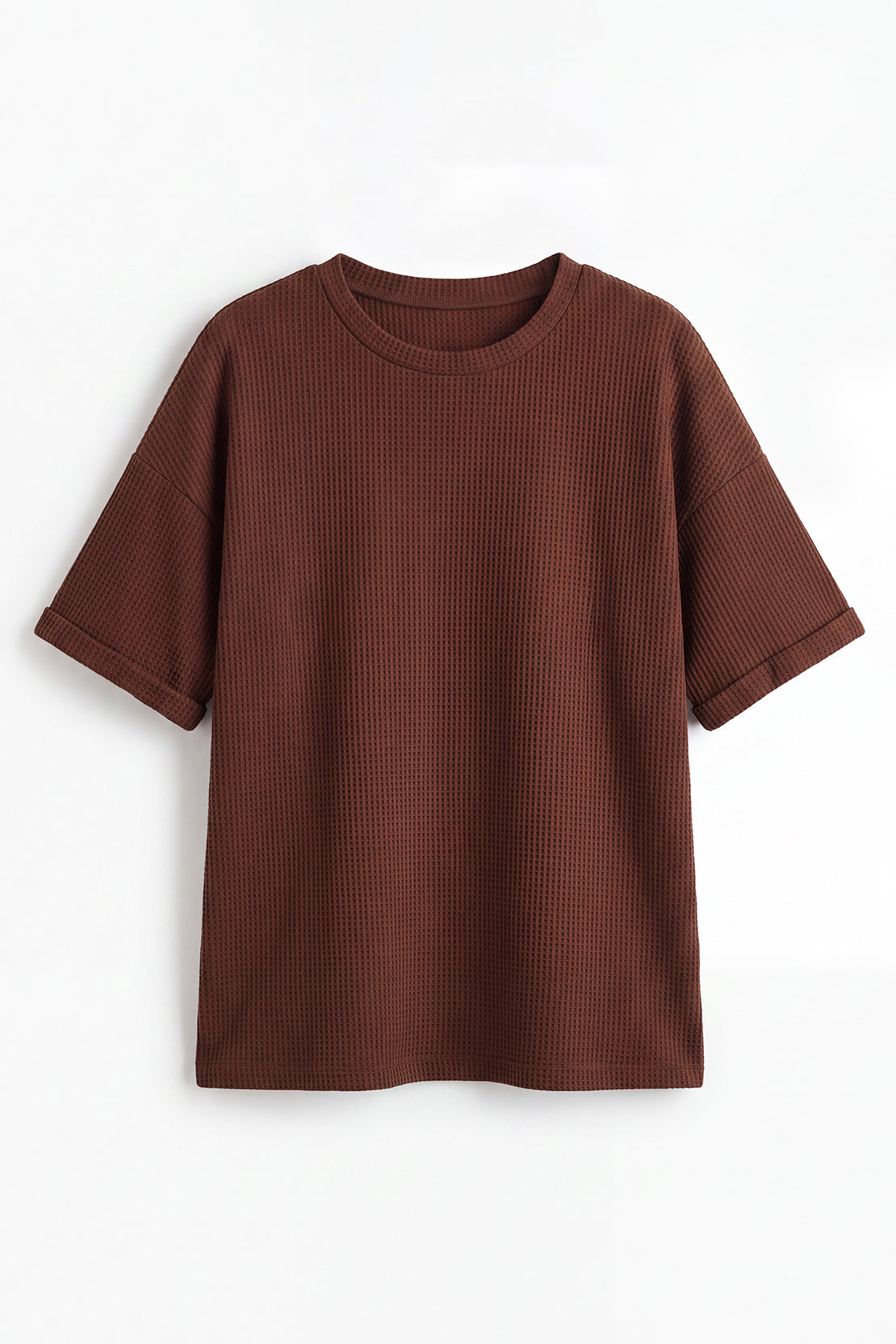 KOKO Structured Knit Drop Shoulder Top – Brown