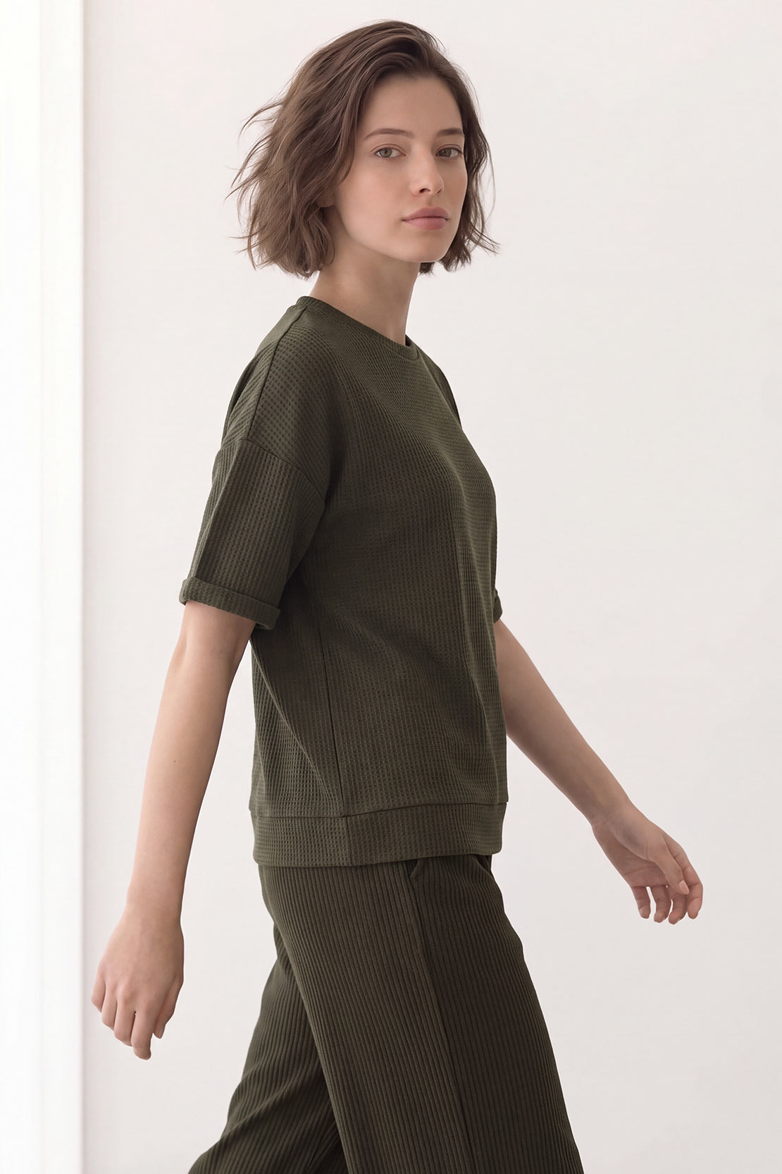 KOKO Structured Knit Drop Shoulder Top – Green