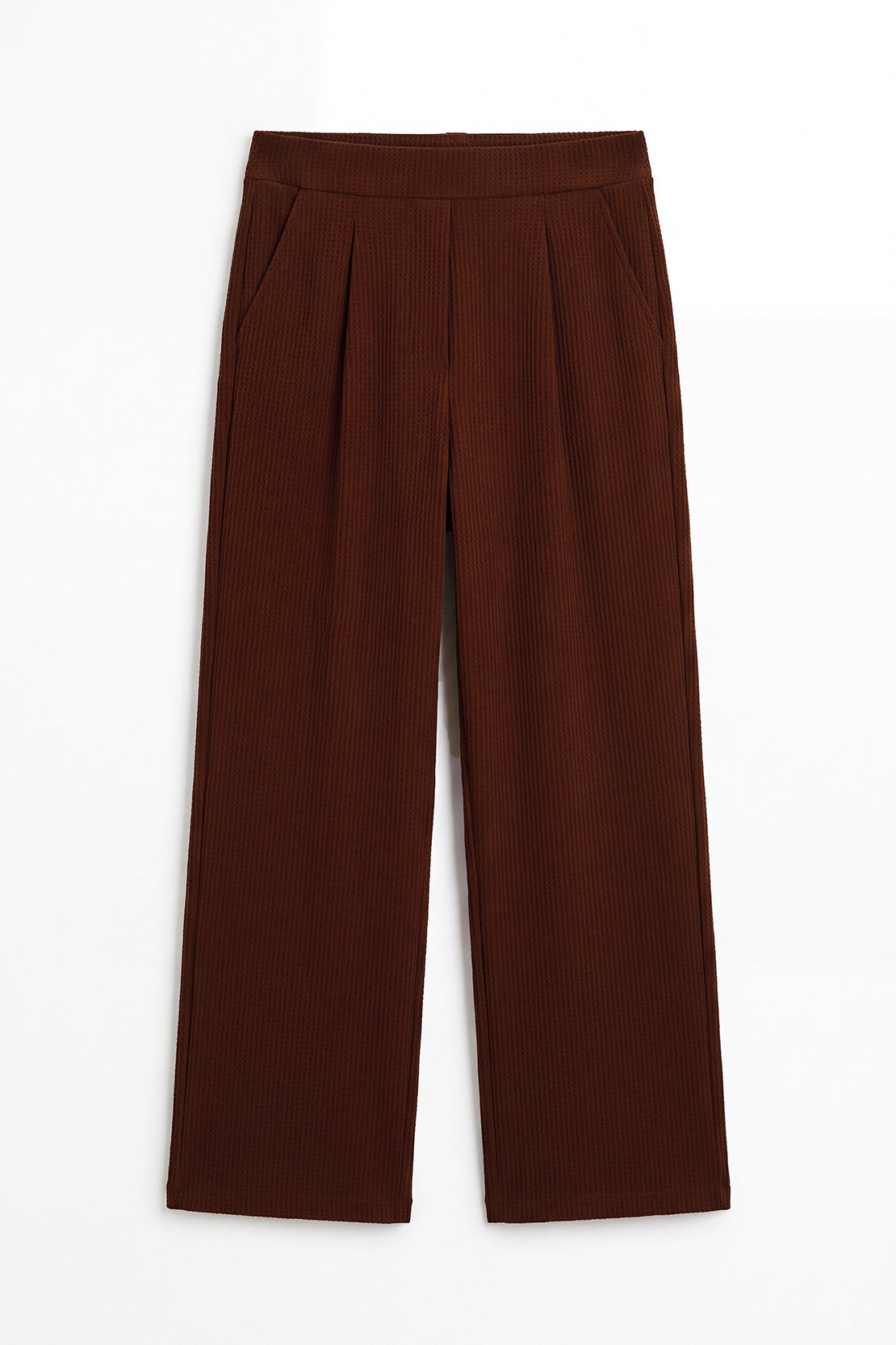 KOKO Structured Knit Pleated Straight Fit Pants – Brown
