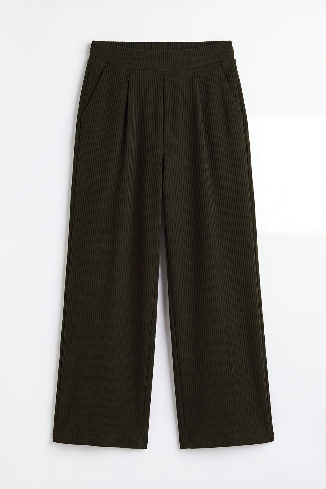 KOKO Structured Knit Pleated Straight Fit Pants – Green