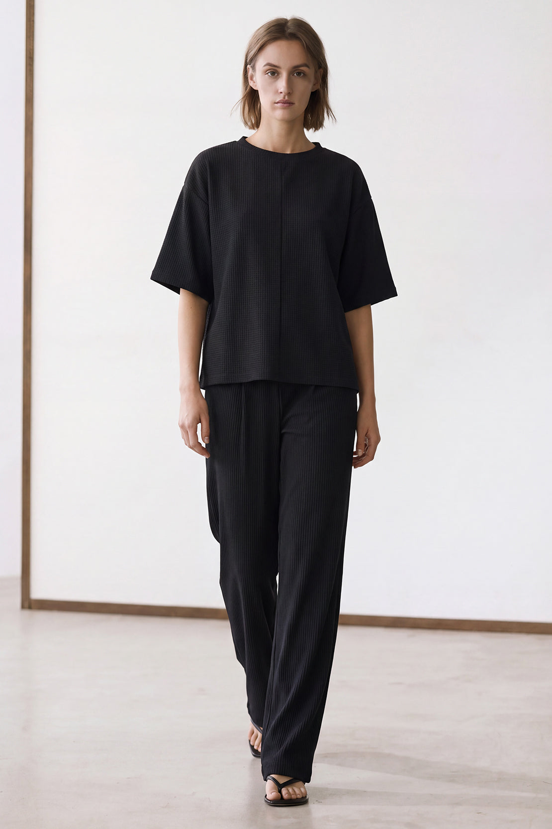 KOKO Structured Knit Drop Shoulder Top – Black