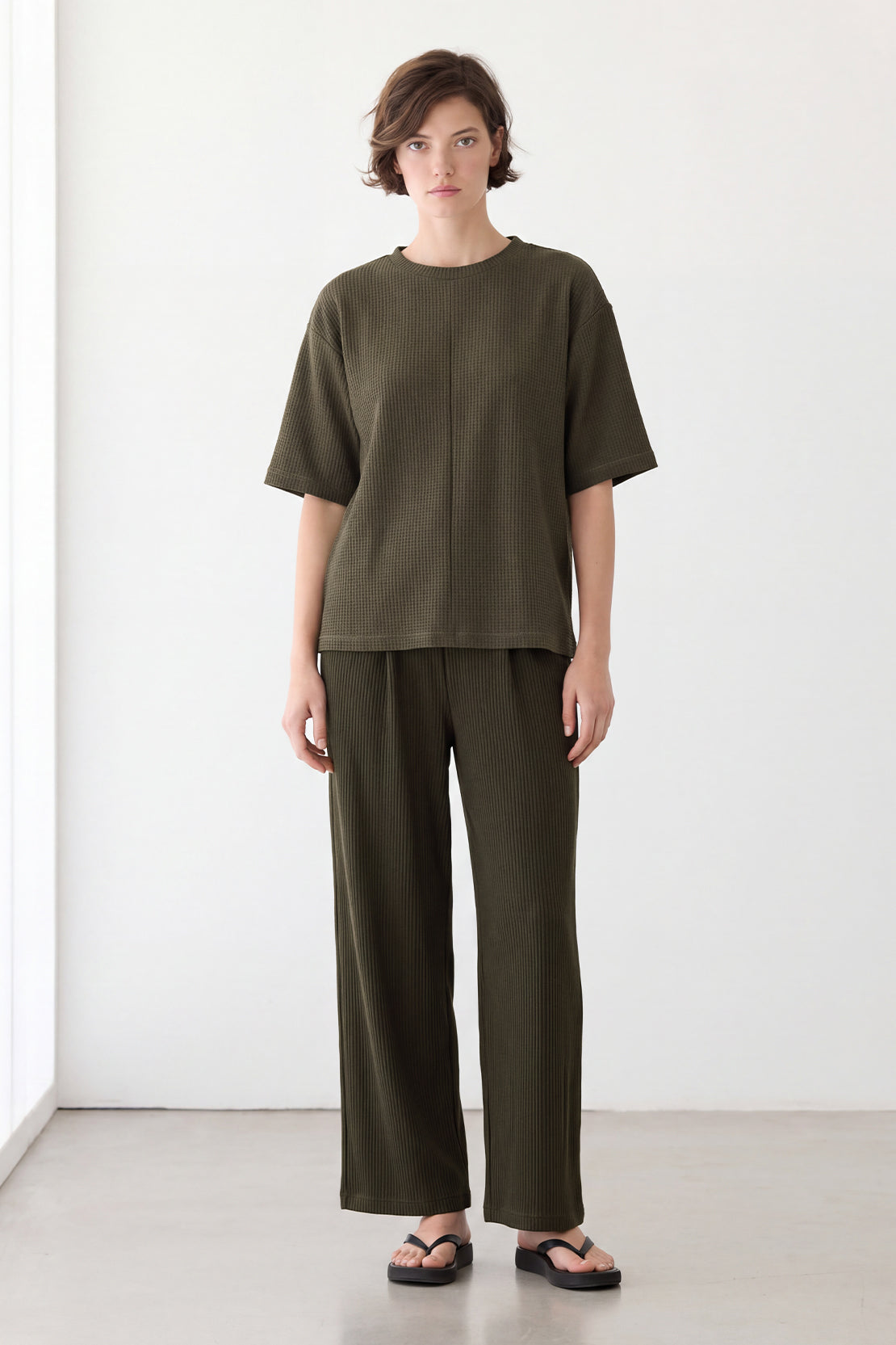 KOKO Structured Knit Drop Shoulder Top – Green