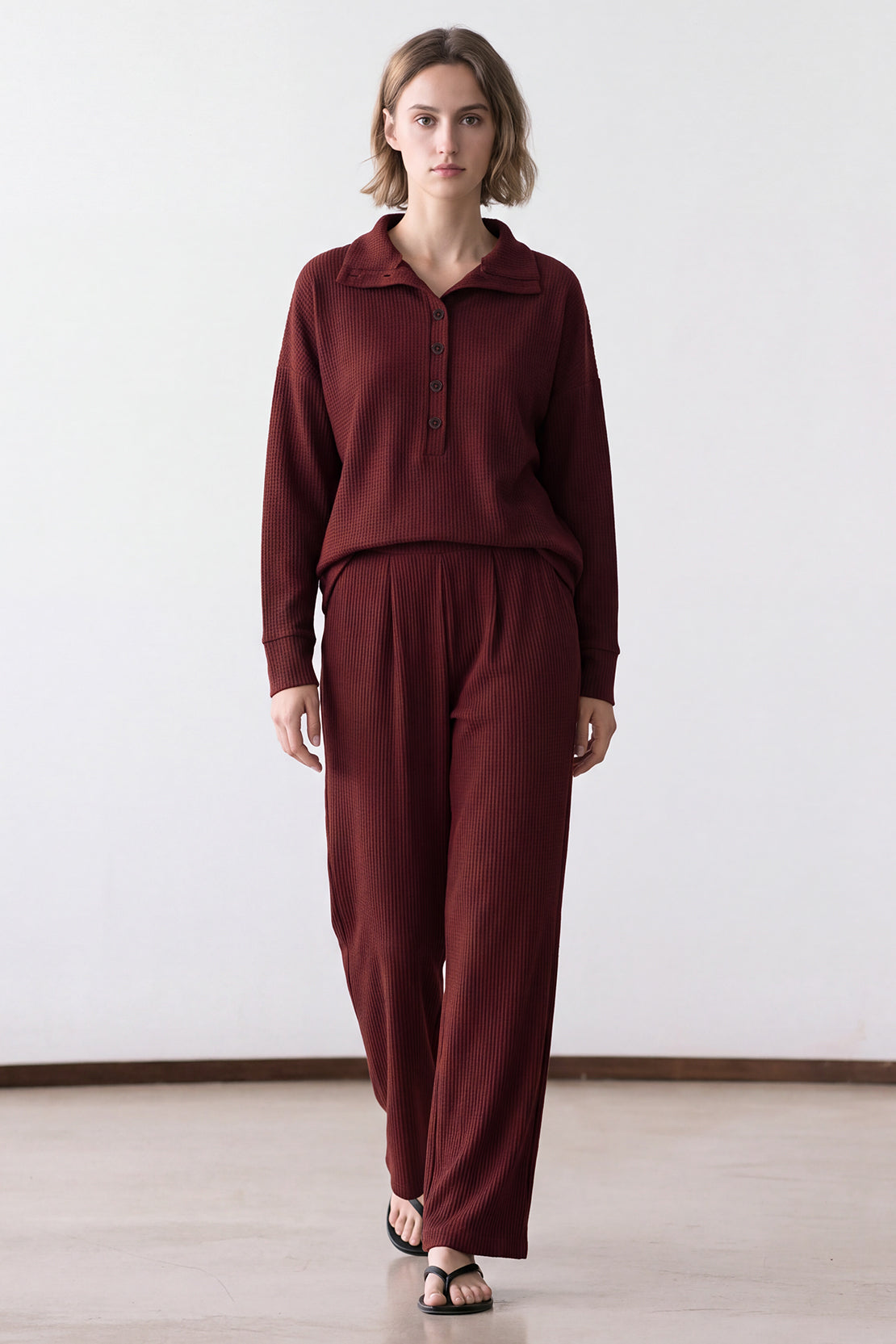 KOKO Structured Knit Button Collared Top