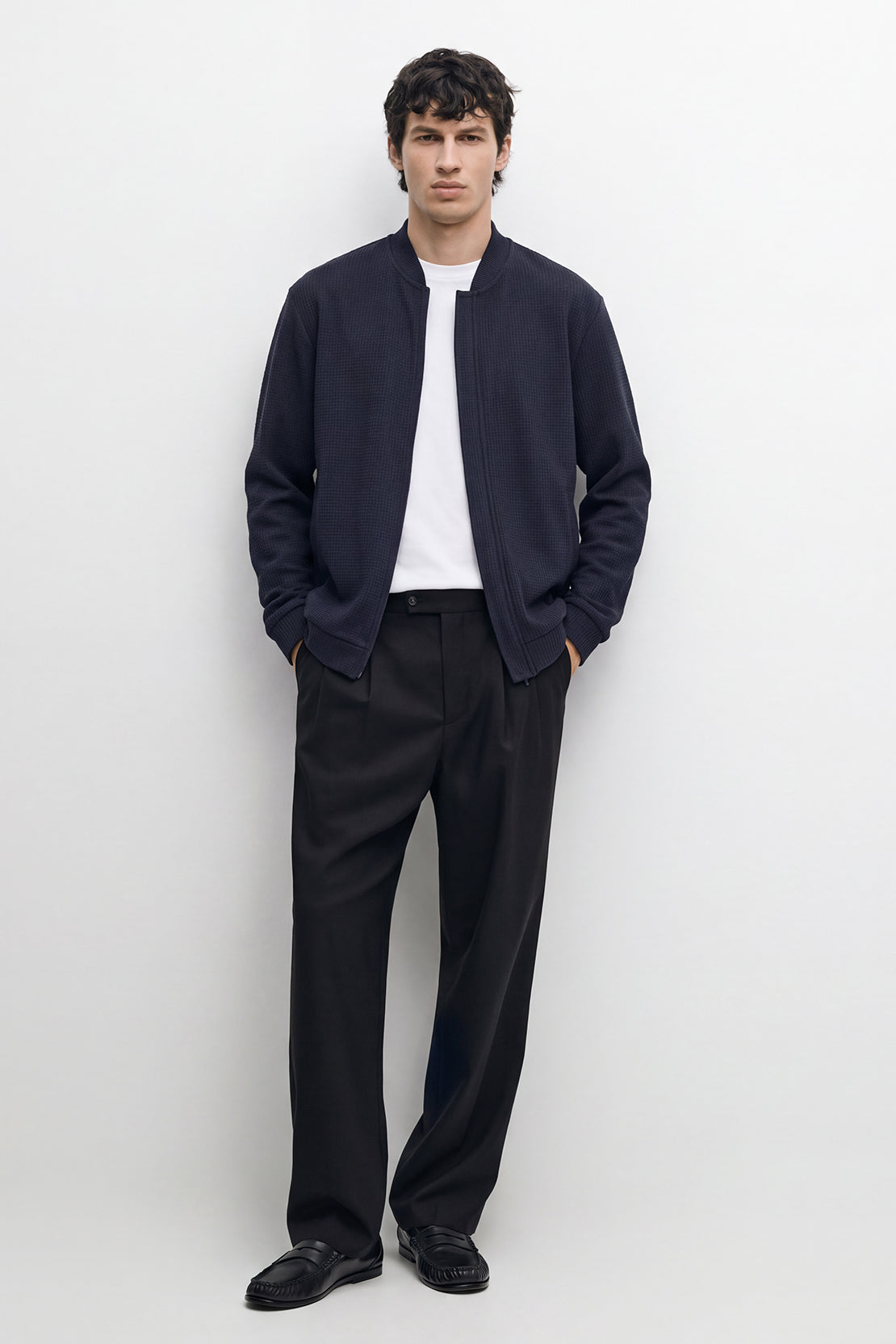 KOKO Structured Knit Baseball Jacket with Placket
