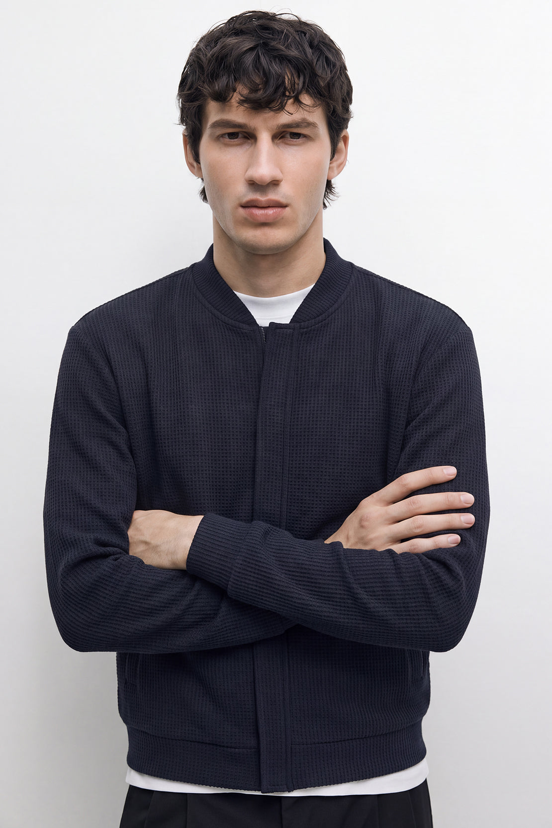 KOKO Structured Knit Baseball Jacket with Placket
