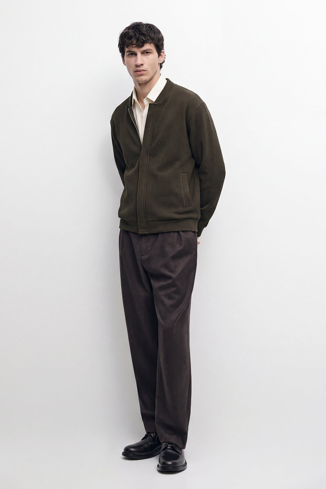 KOKO Structured Knit Baseball Jacket with Placket