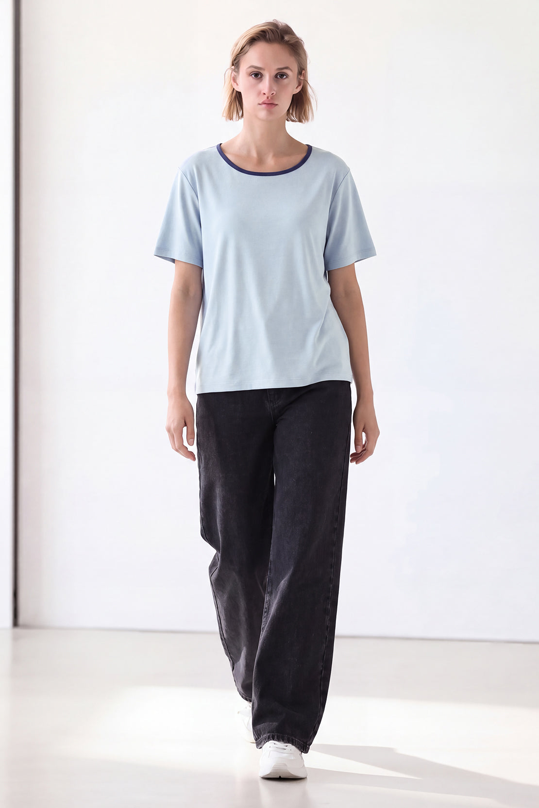 KOKO Cotton Contrast Square Neck T-Shirt