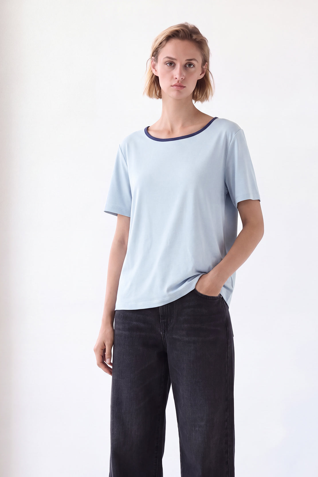 KOKO Cotton Contrast Square Neck T-Shirt
