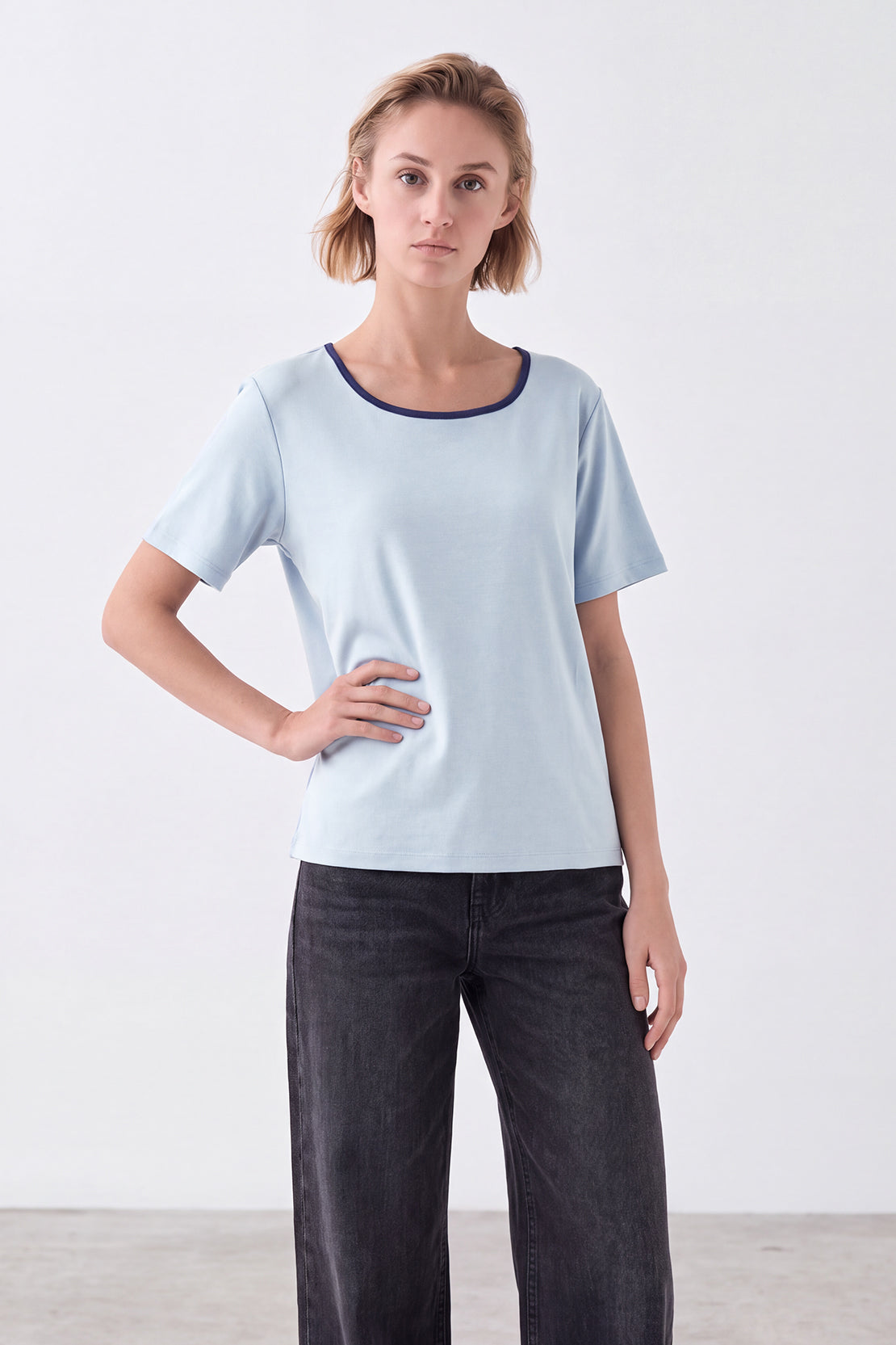 KOKO Cotton Contrast Square Neck T-Shirt