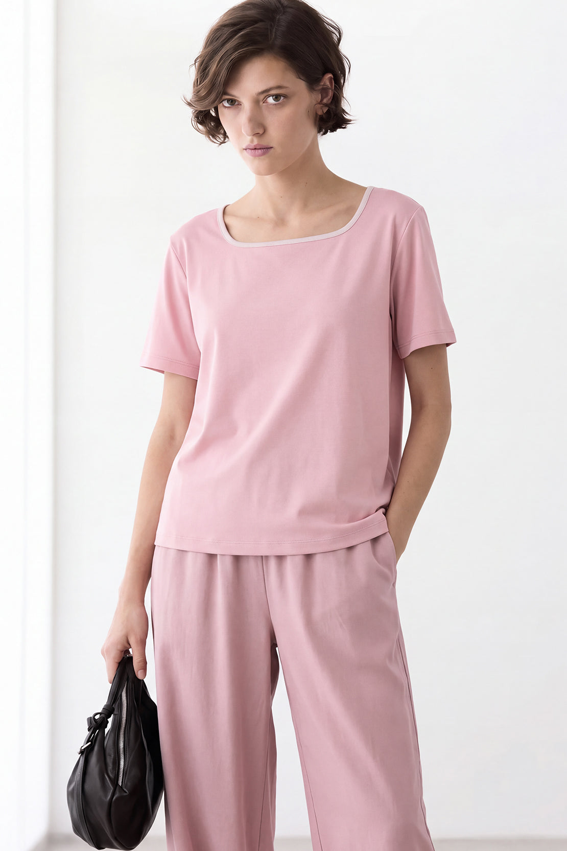 KOKO Cotton Contrast Square Neck T-Shirt