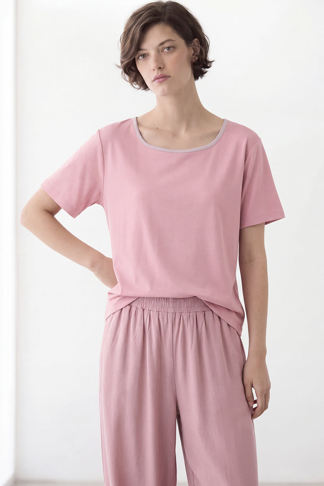 KOKO Cotton Contrast Square Neck T-Shirt