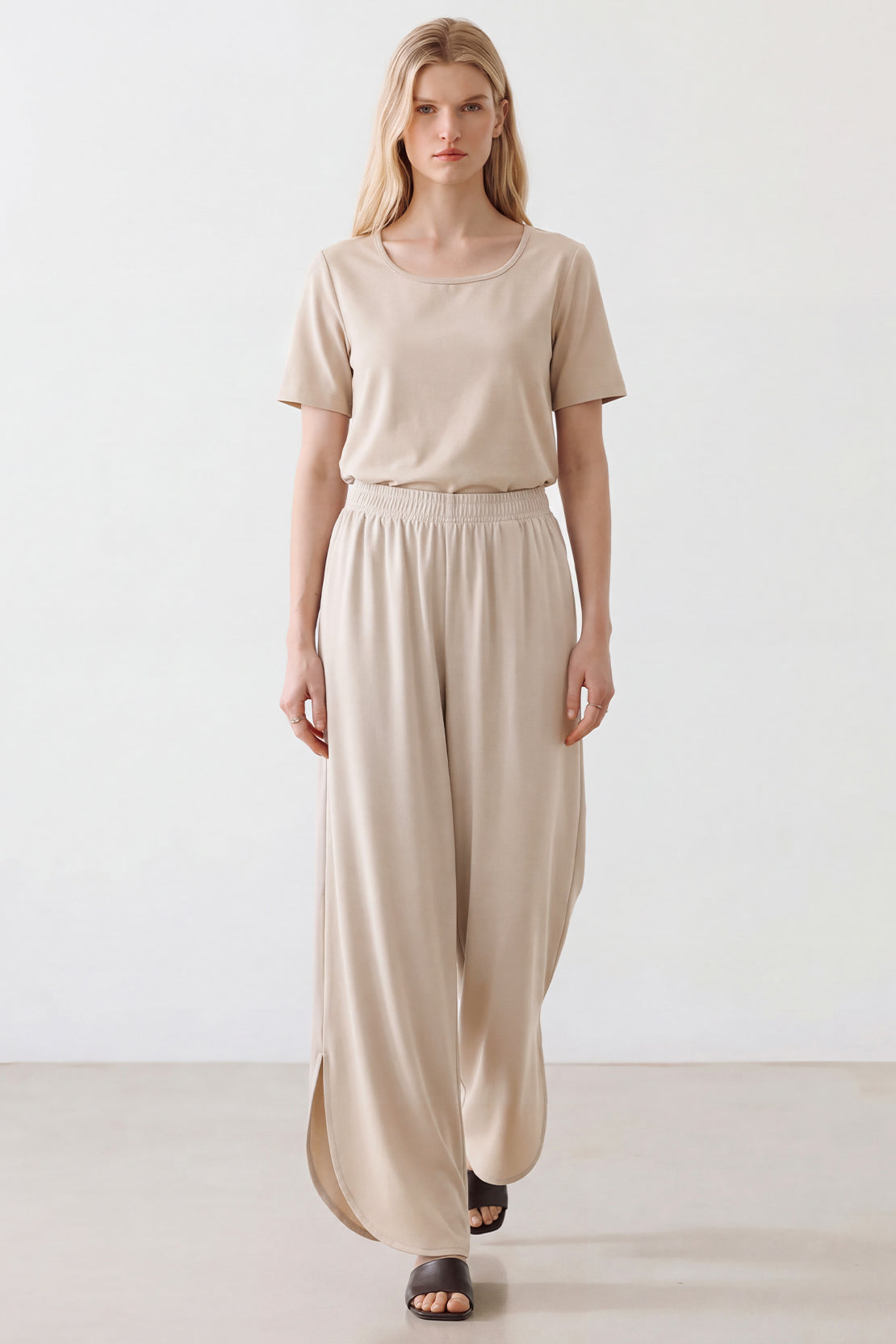 KOKO Modal Blend Side-Slit Curve-Cut Barrel Pants